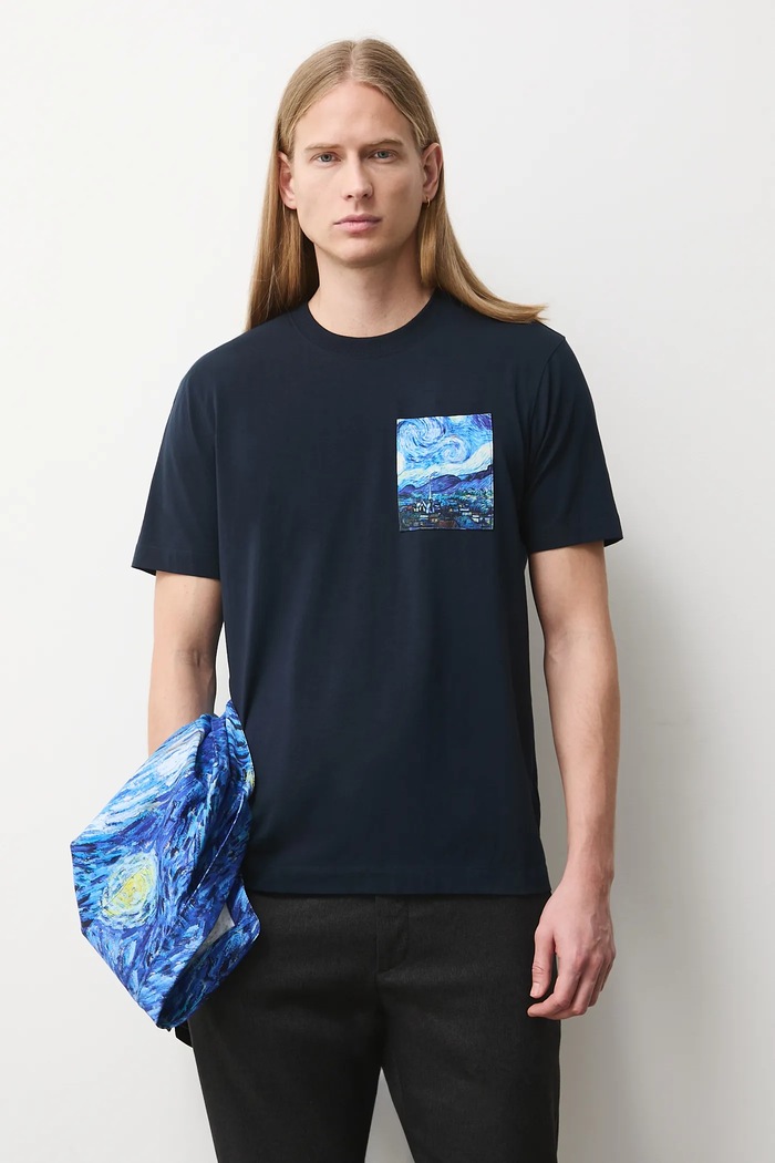 T-shirt bawełniany męski z elastanem z kolekcji Eviva L'arte okrągły granatowy RS26-TSM262