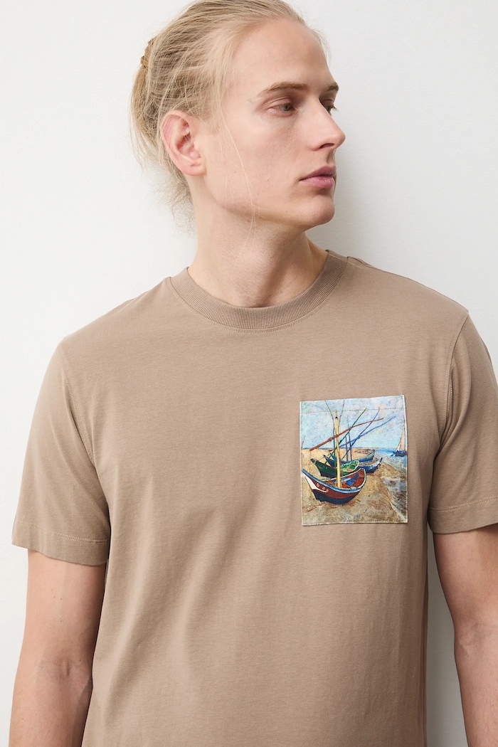 T-shirt bawełniany męski z elastanem z kolekcji Eviva L'arte RS26-TSM262 beżowy
