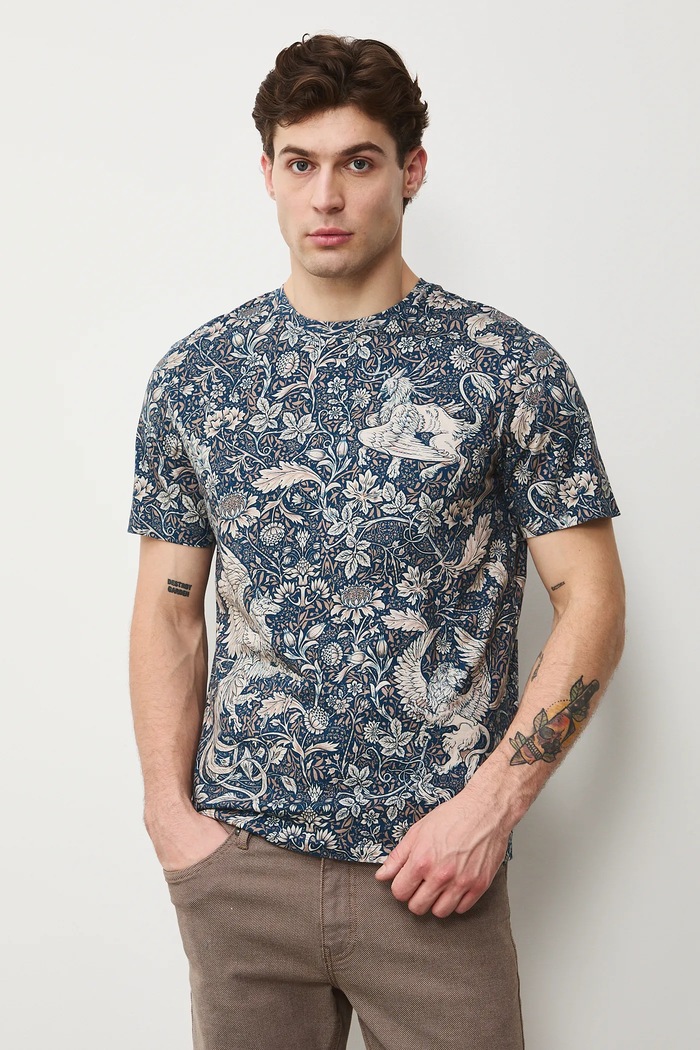 T-shirt bawełniany męski wzorzysty bawełna granatowy RS26-TSM300