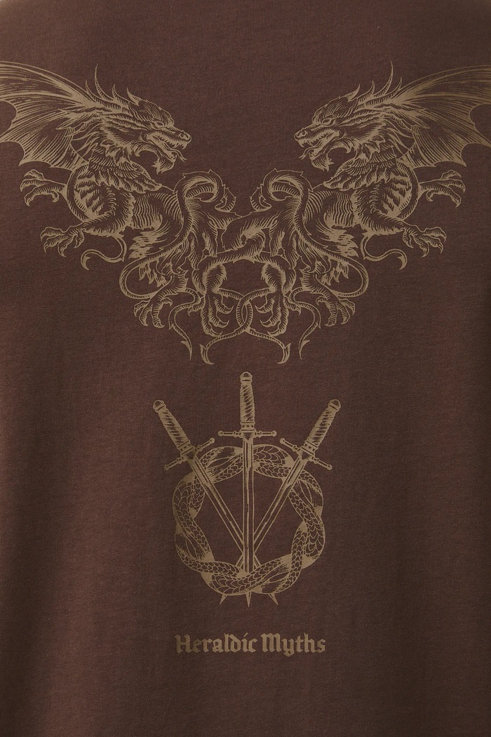 T-shirt bawełniany męski z nadrukami RS26-TSM303 brązowy