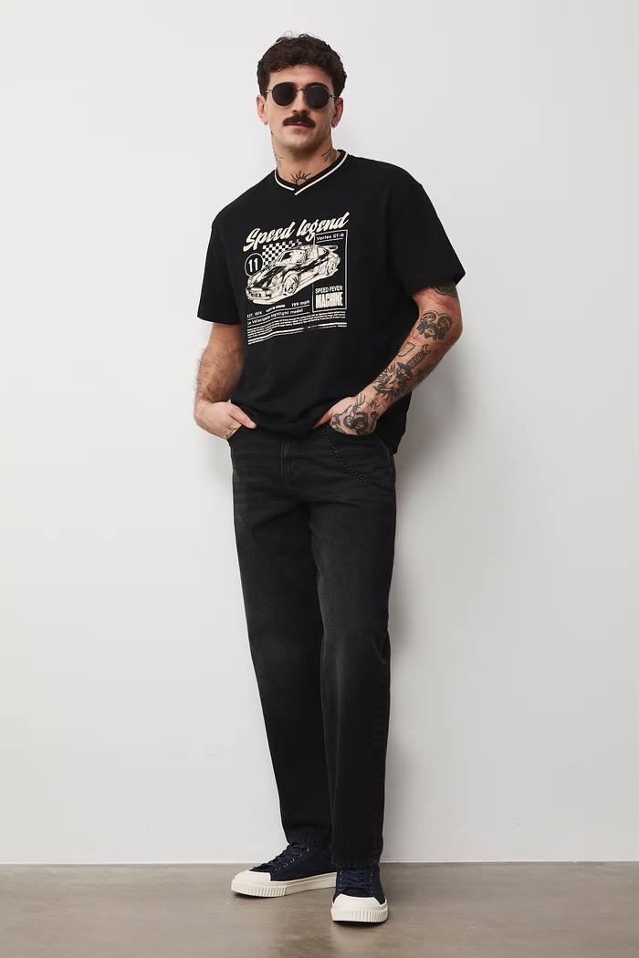 T-shirt bawełniany męski z nadrukiem RS26-TSM400 czarny RS26