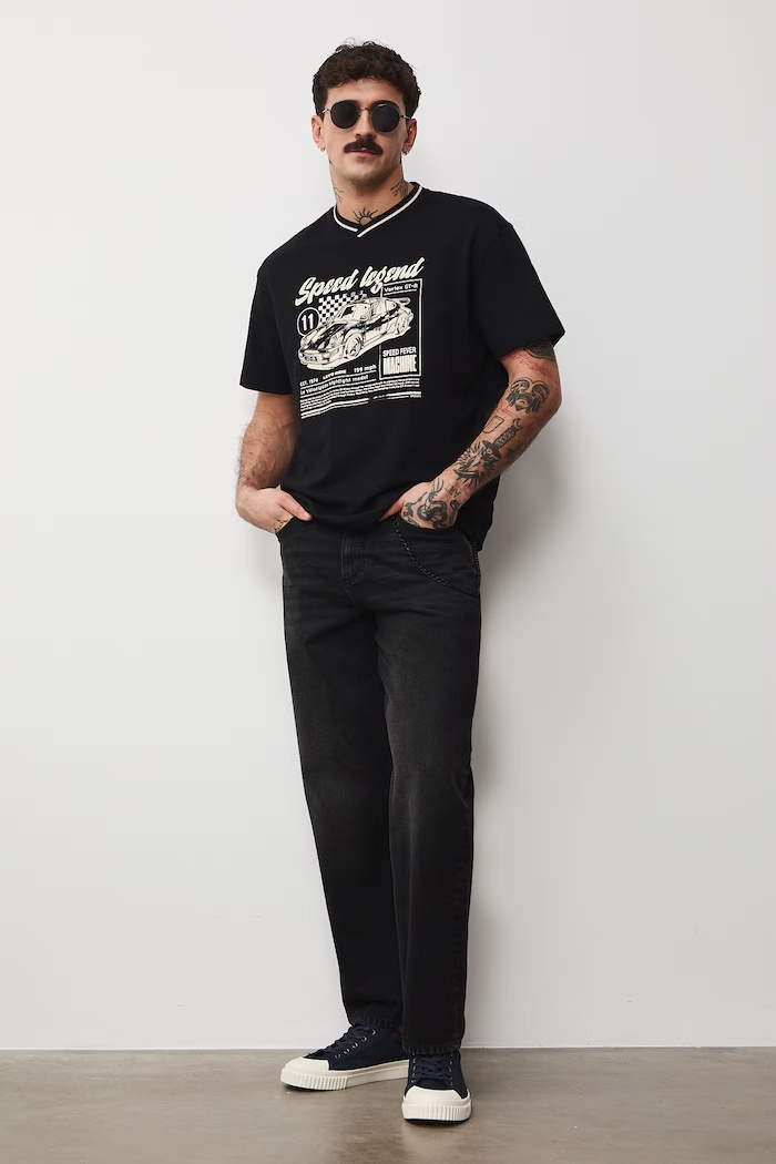 T-shirt bawełniany męski z nadrukiem RS26-TSM400 czarny RS26