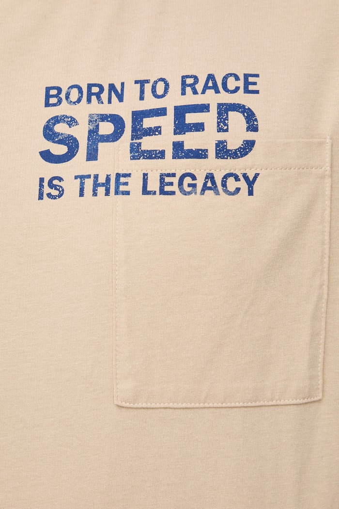 T-shirt bawełniany męski z nadrukami RS26-TSM403 beżowy