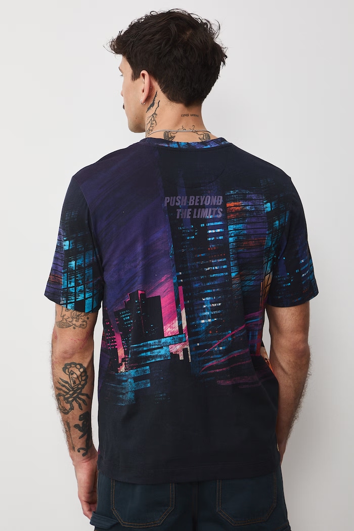 Odzież T-shirt bawełniany męski z elastanem wzorzysty RS26-TSM404 multicolor
