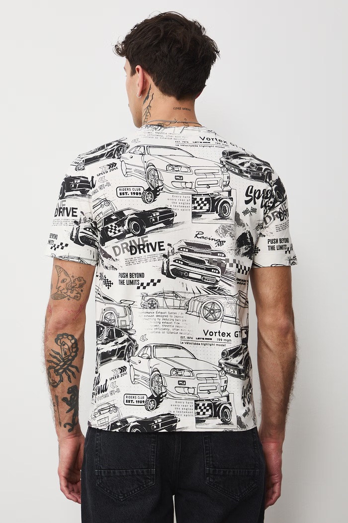 Odzież T-shirt bawełniany męski wzorzysty RS26-TSM405 beżowy
