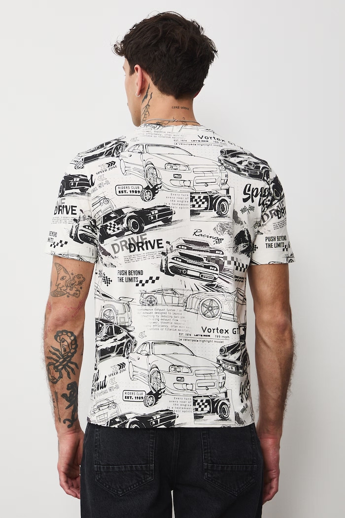 Odzież T-shirt bawełniany męski wzorzysty RS26-TSM405 beżowy