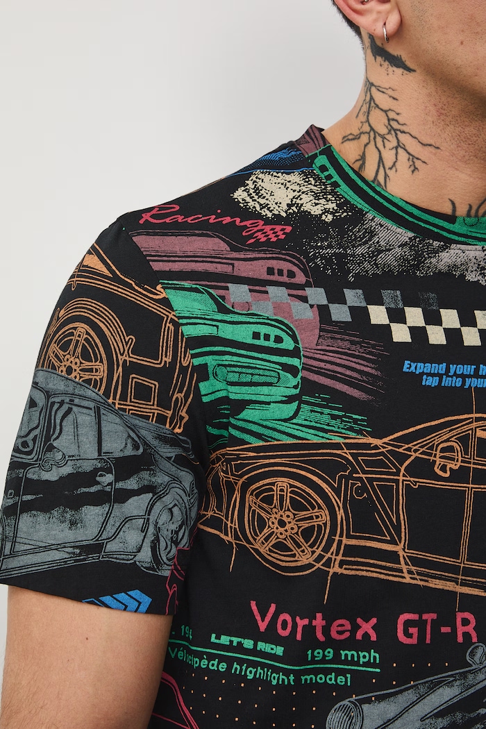 T-shirt bawełniany męski wzorzysty RS26-TSM405 czarny