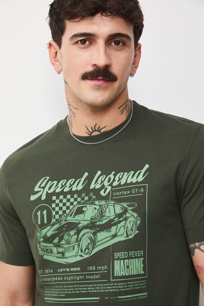 T-shirt bawełniany męski z nadrukiem zielony RS26-TSM408