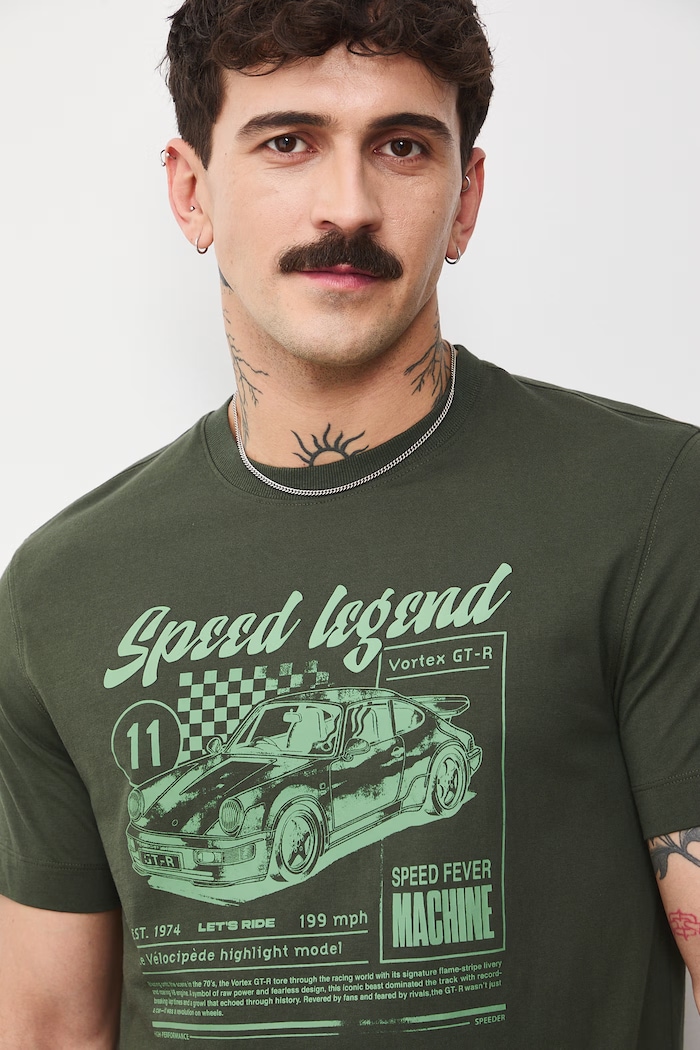 T-shirt bawełniany męski z nadrukiem zielony RS26-TSM408