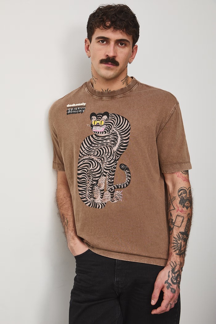 T-shirt męski bawełniany Lola Styrylska, Grafika Polska brązowy RS26-TSM458
