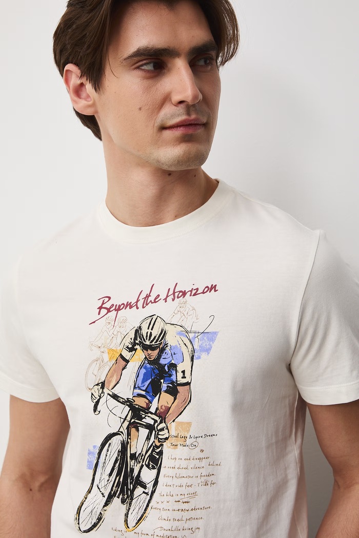 T-shirt męski bawełniany beżowy RS26-TSM502