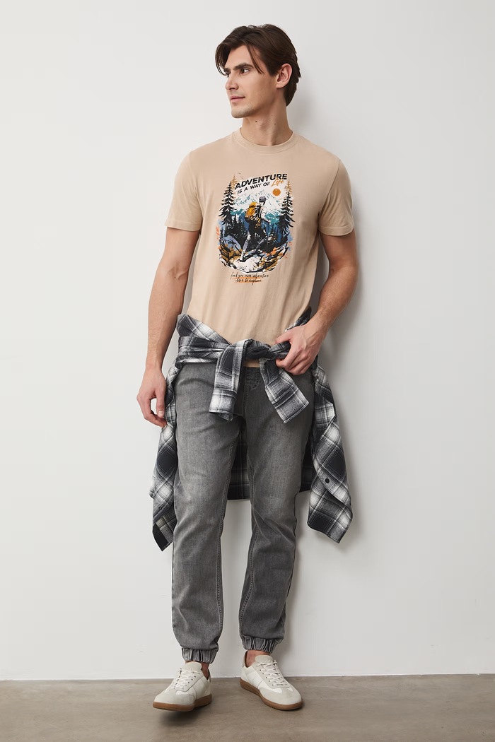 T-shirt męski bawełniany RS26-TSM503 beżowy RS26