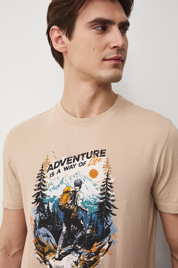 T-shirt męski bawełniany beżowy RS26-TSM503