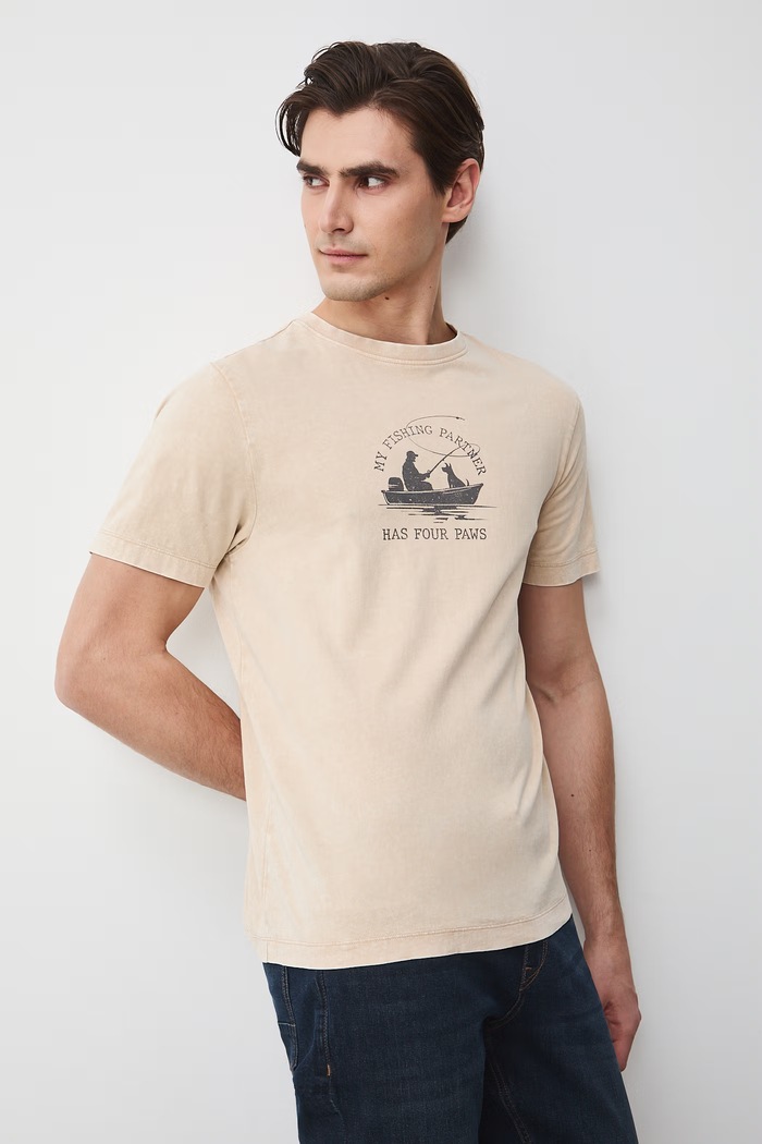 T-shirt męski bawełniany beżowy RS26-TSM504