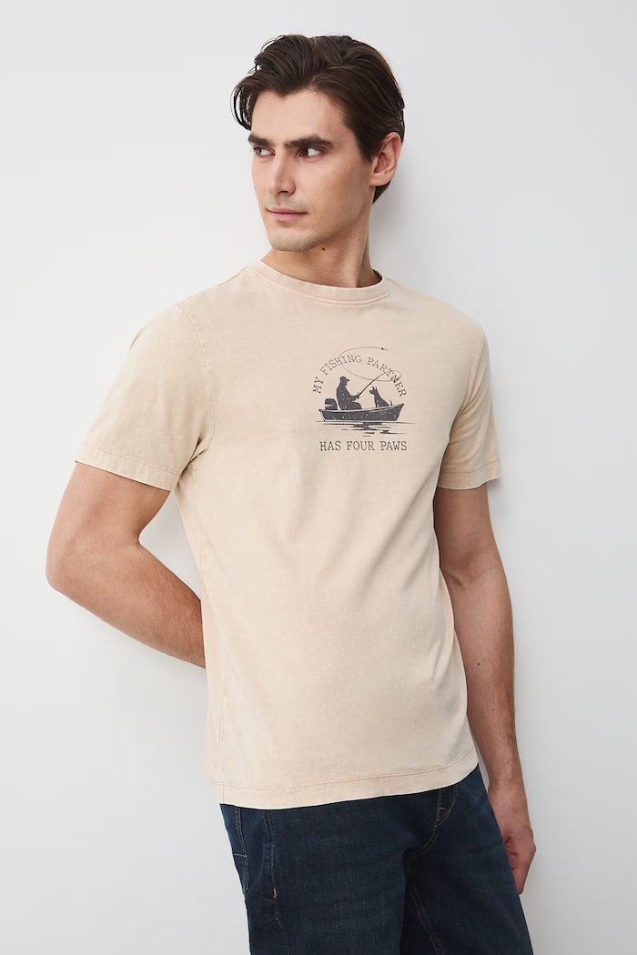 T-shirt męski bawełniany beżowy RS26-TSM504