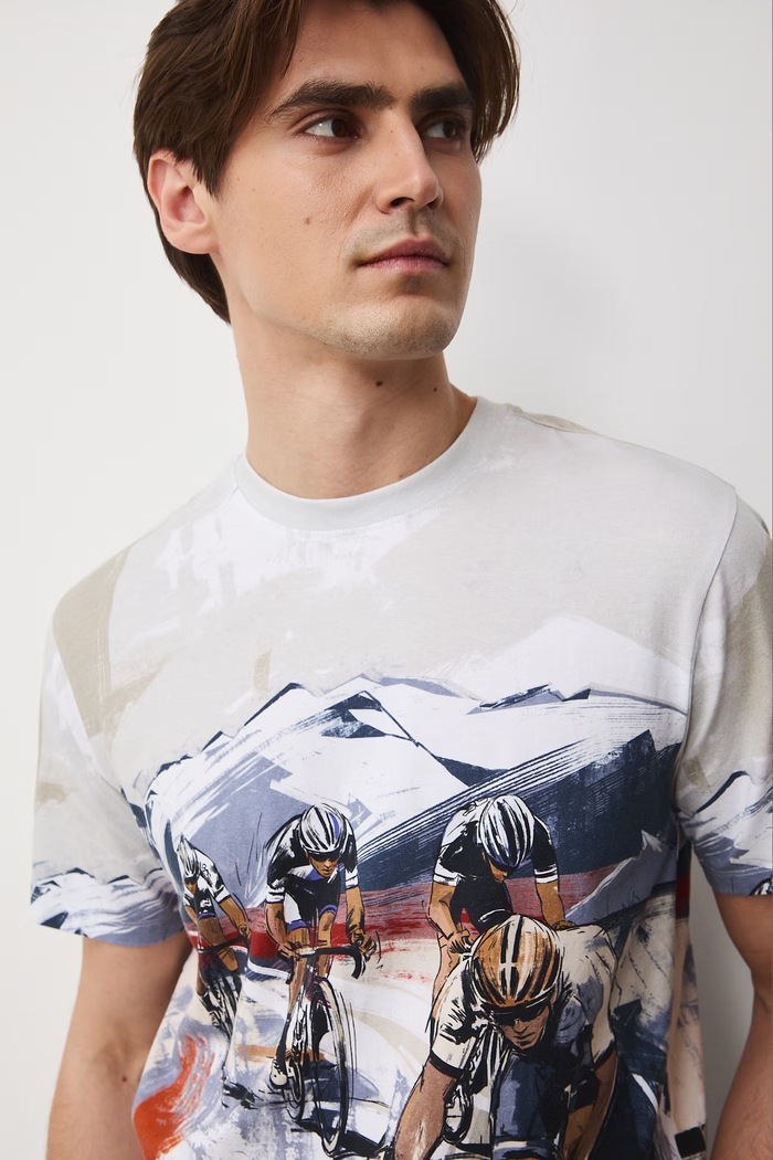 T-shirt męski bawełniany z elastanem beżowy RS26-TSM507