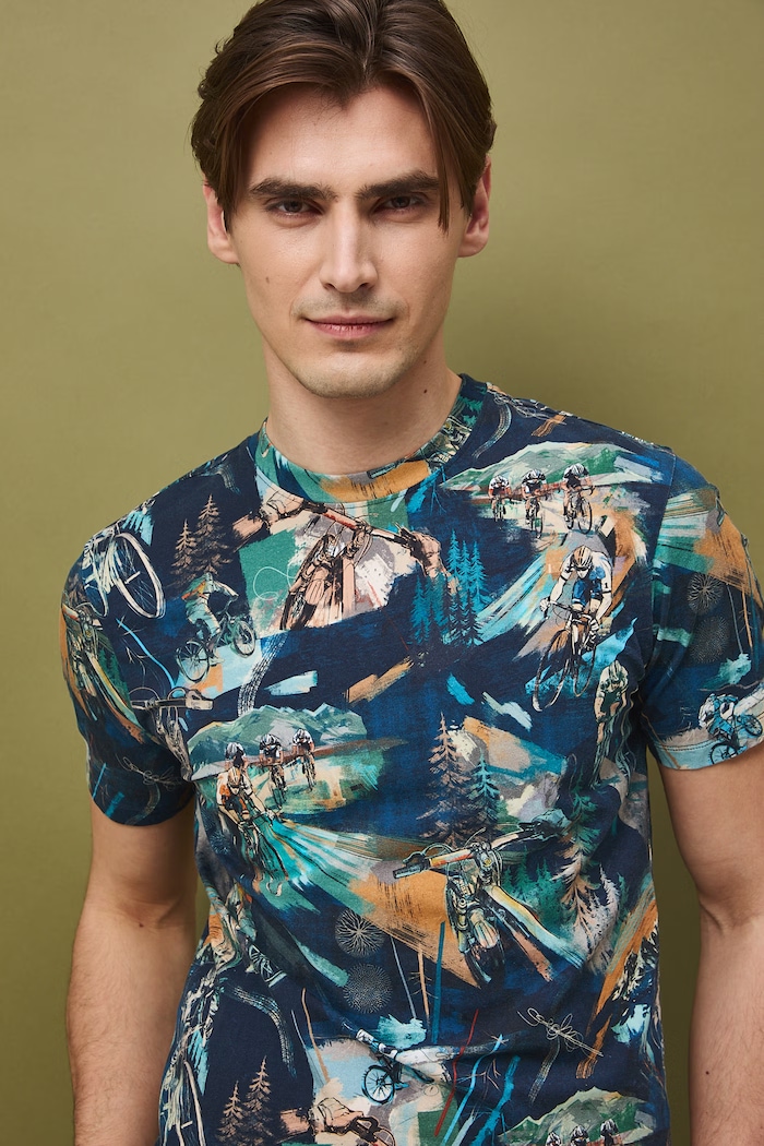 T-shirt męski bawełniany z elastanem granatowy RS26-TSM508