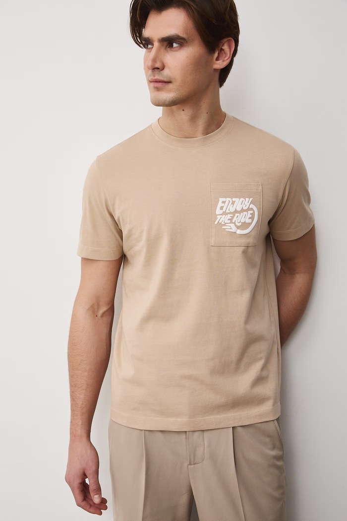 T-shirt męski bawełniany beżowy RS26-TSM512