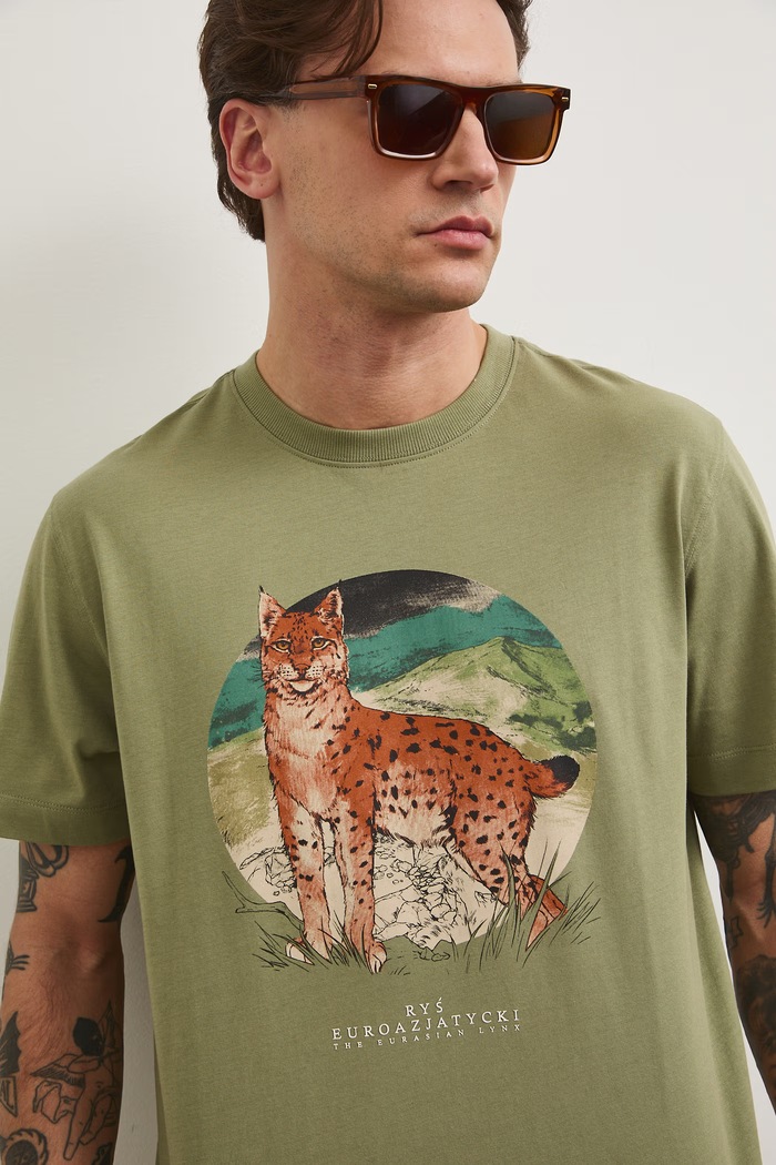 T-shirt męski bawełniany z kolekcji Bieszczadzki Park Narodowy x Medicine RS26-TSM850 zielony