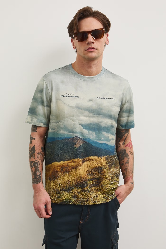 T-shirt męski bawełniany z elastanem z kolekcji Bieszczadzki Park Narodowy x Medicine RS26-TSM851 multicolor RS26