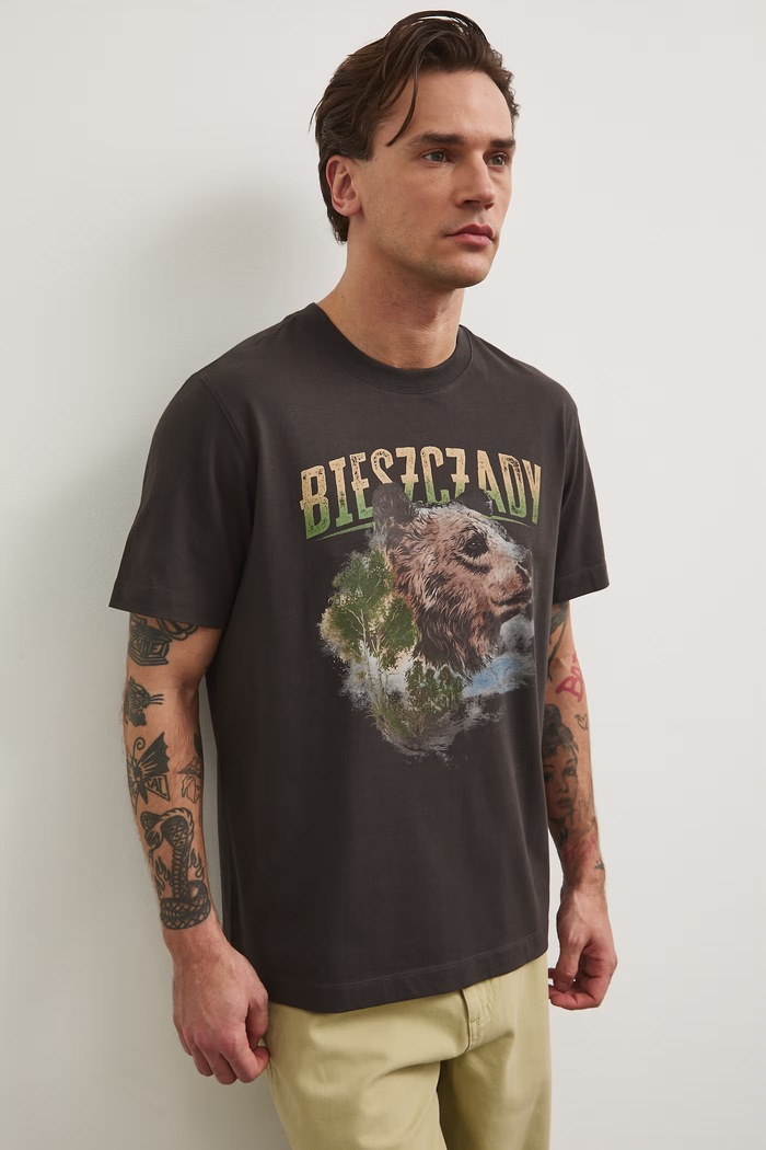 T-shirt męski bawełniany z nadrukiem z kolekcji Bieszczadzki Park Narodowy x Medicine RS26-TSM859 szary RS26