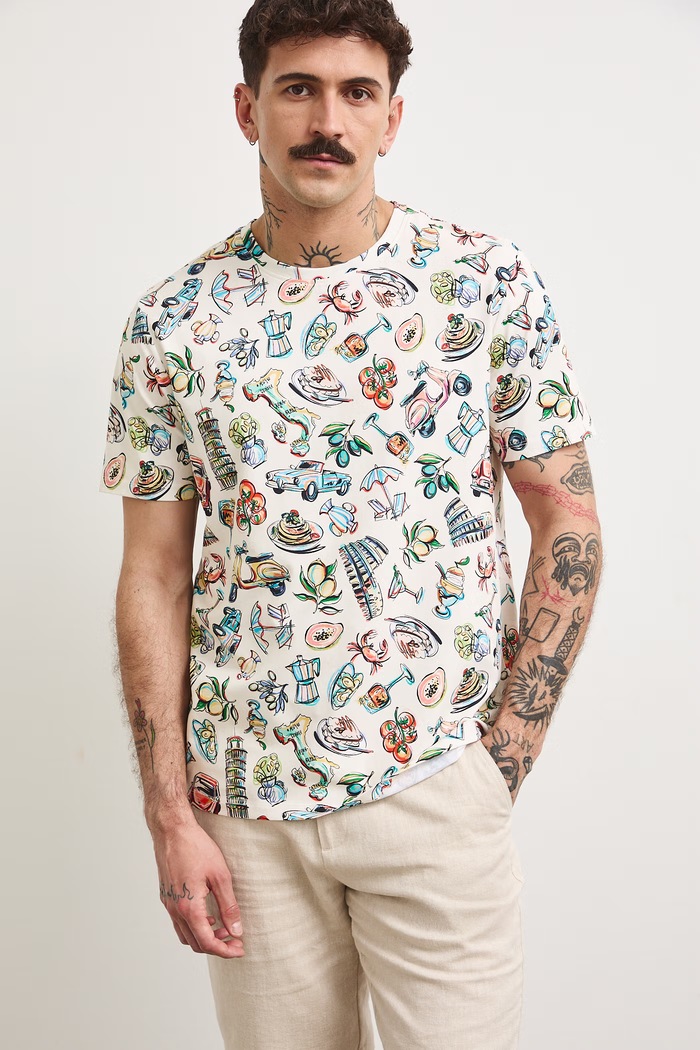 Medicine T-shirt męski bawełniany z elastanem beżowy RS26-TSMA20
