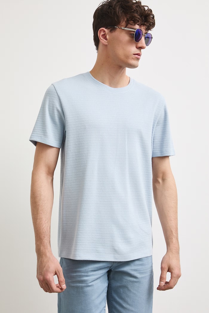 T-shirt męski z fakturą niebieski RS26-TSMB04