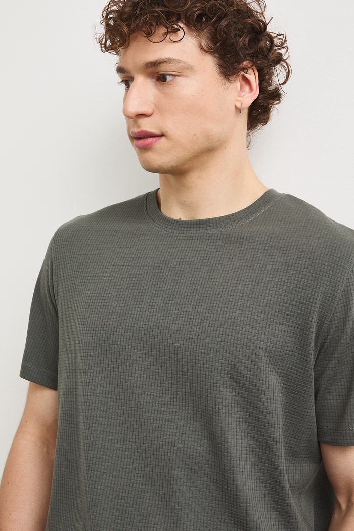 T-shirt męski z fakturą zielony RS26-TSMB04