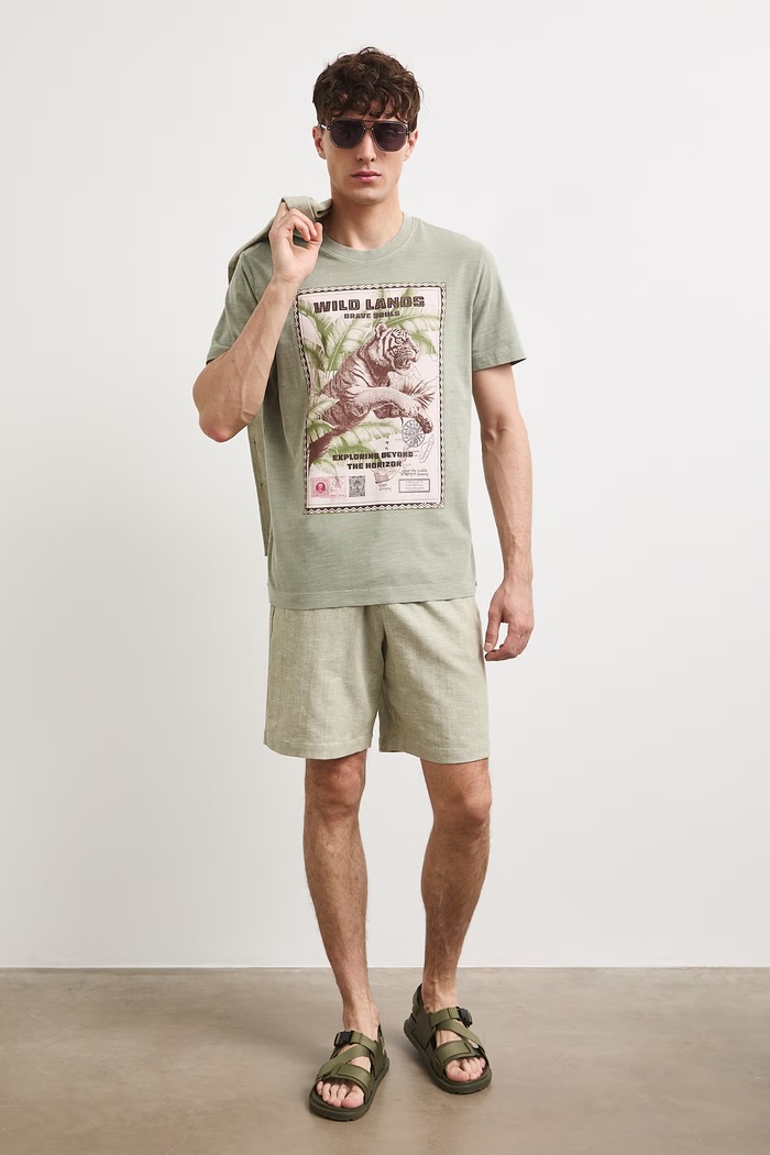 T-shirt męski bawełniany z nadrukiem zielony RS26-TSMB13