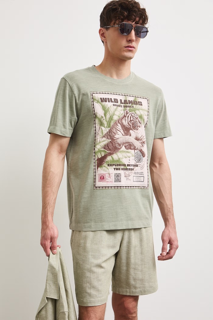 T-shirt męski bawełniany z nadrukiem RS26-TSMB13 zielony RS26