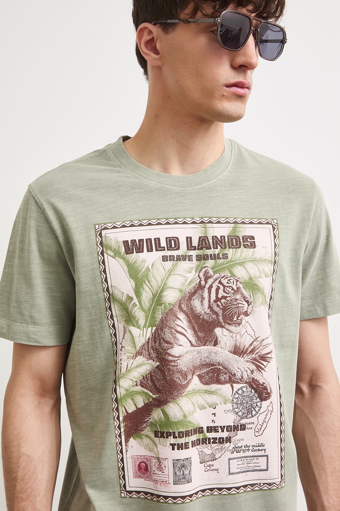 T-shirt męski bawełniany z nadrukiem zielony RS26-TSMB13