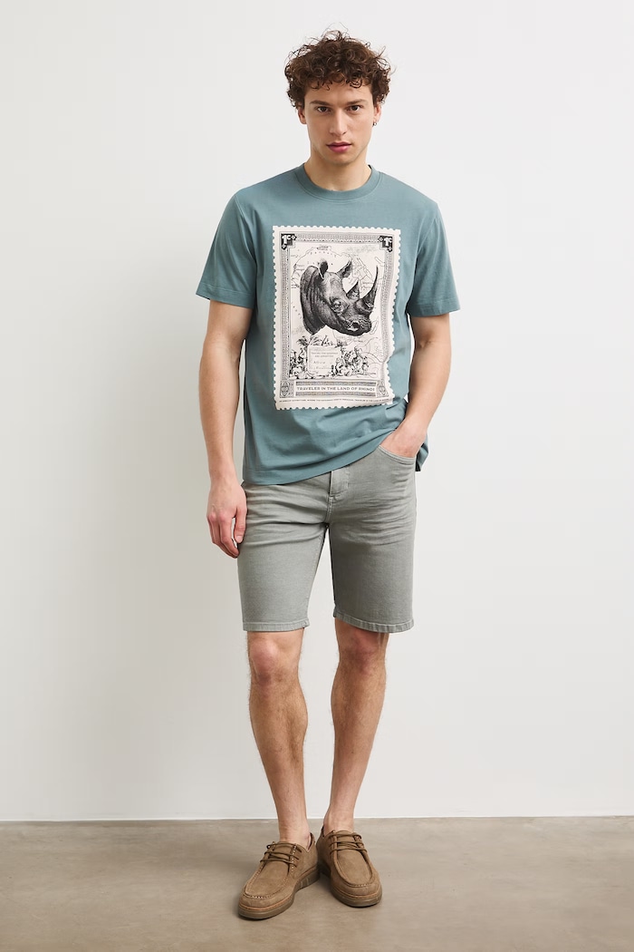 T-shirt męski bawełniany z motywem zwierzęcym RS26-TSMB14 zielony RS26