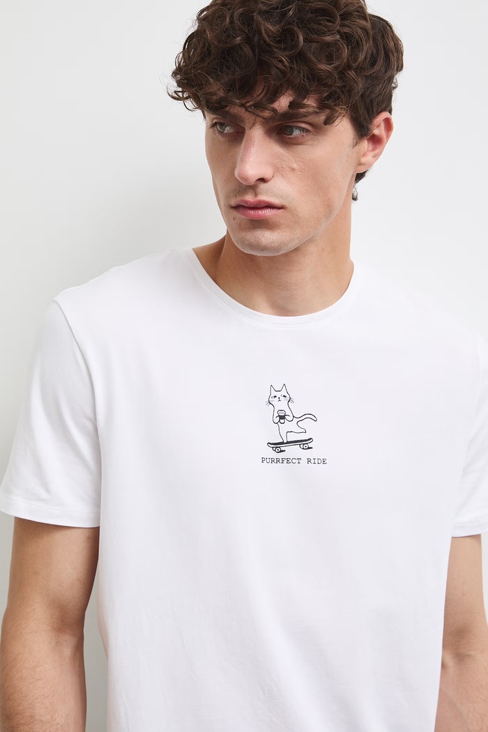 Odzież T-shirt męski bawełniany z nadrukiem RS26-TSMB27 biały