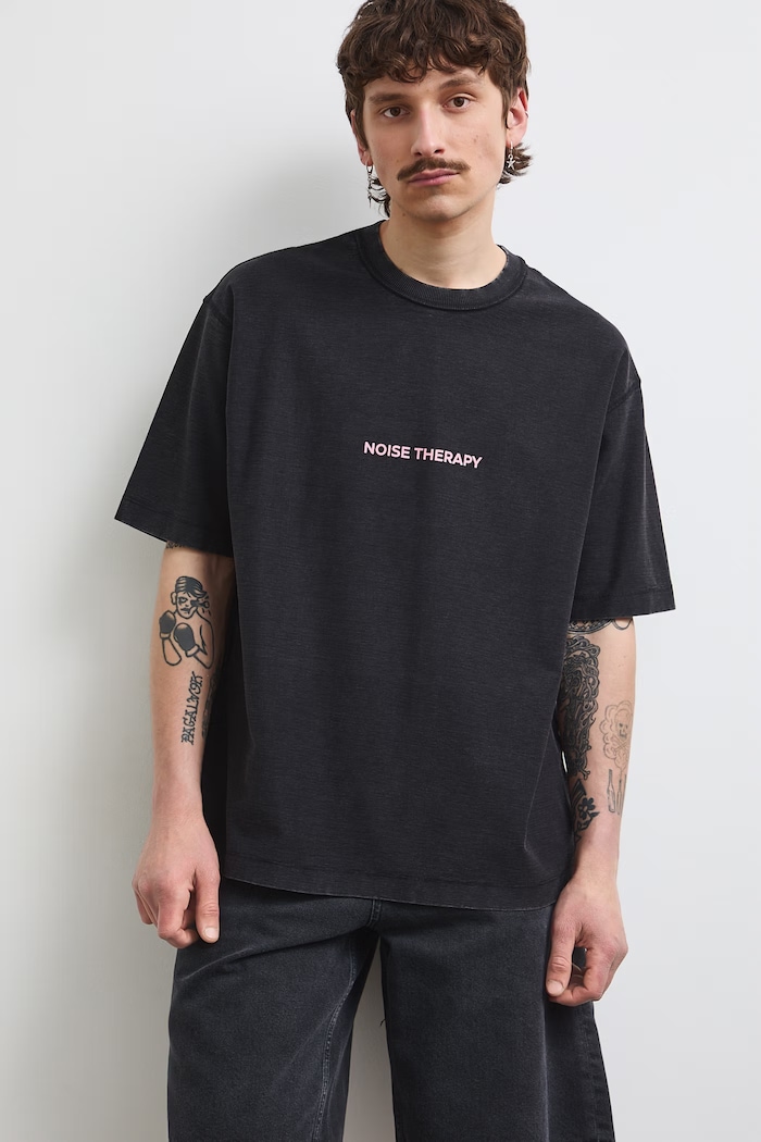 T-shirt męski bawełniany z efektem sprania czarny RS26-TSMC10