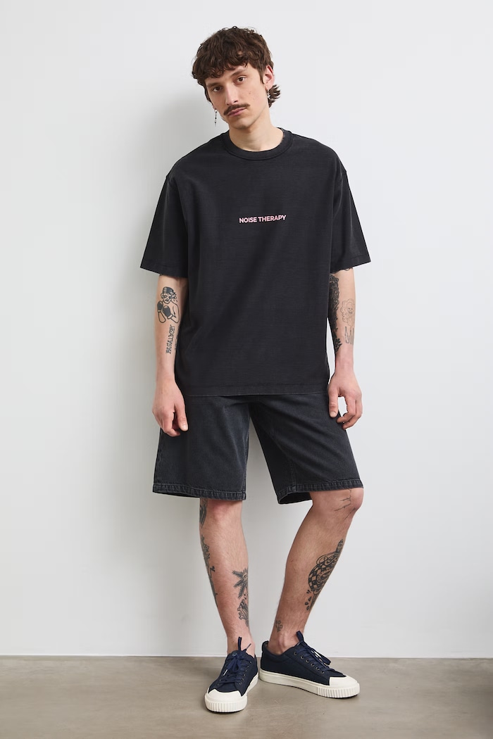 T-shirt męski bawełniany z efektem sprania RS26-TSMC10 czarny RS26