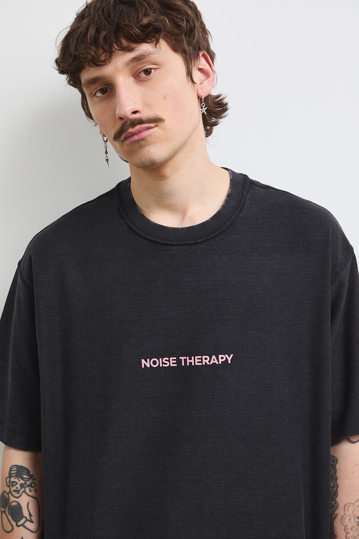 T-shirt męski bawełniany z efektem sprania czarny RS26-TSMC10