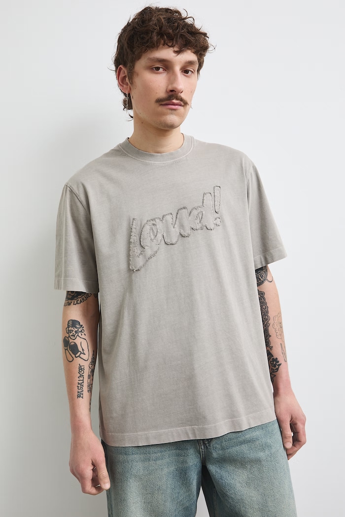 T-shirt męski bawełniany z efektem sprania szary RS26-TSMC11