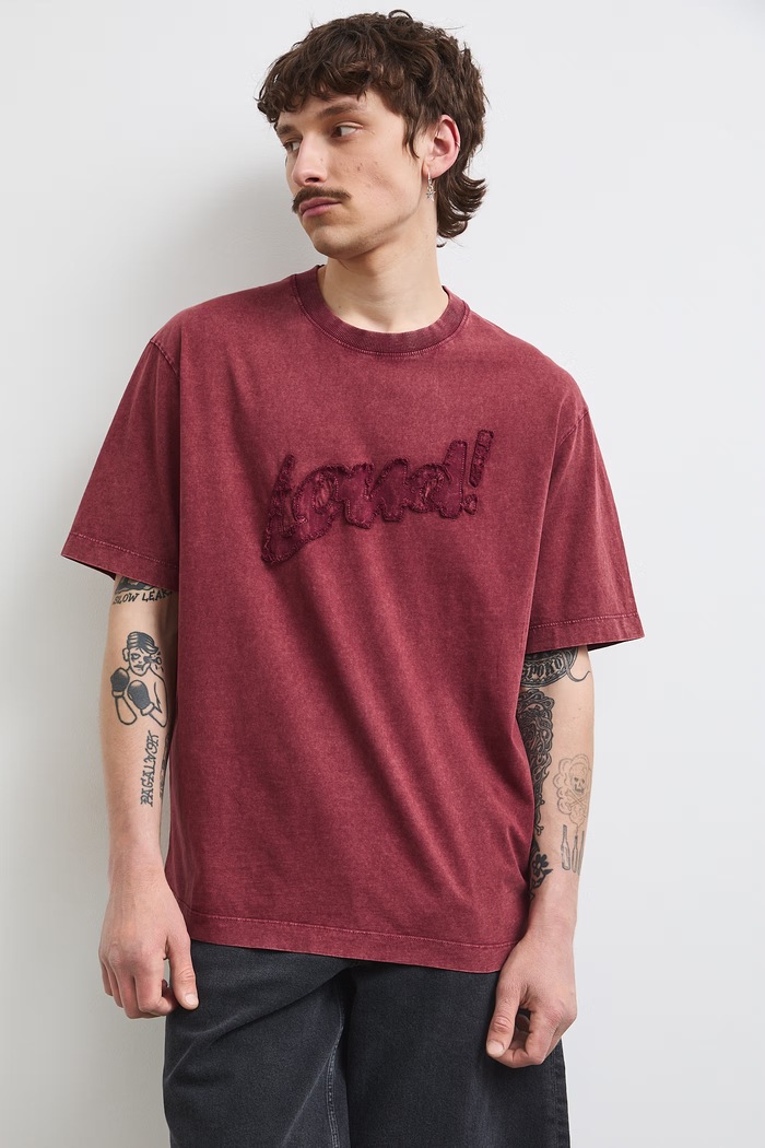 T-shirt męski bawełniany z efektem sprania RS26-TSMC11 bordowy RS26