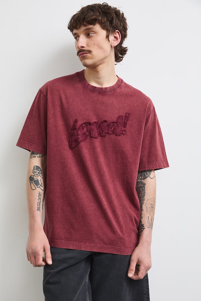 T-shirt męski bawełniany z efektem sprania RS26-TSMC11 bordowy RS26
