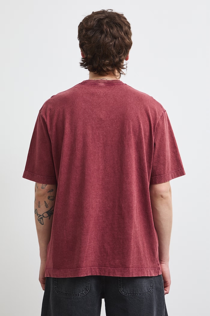 Odzież T-shirt męski bawełniany z efektem sprania RS26-TSMC11 bordowy