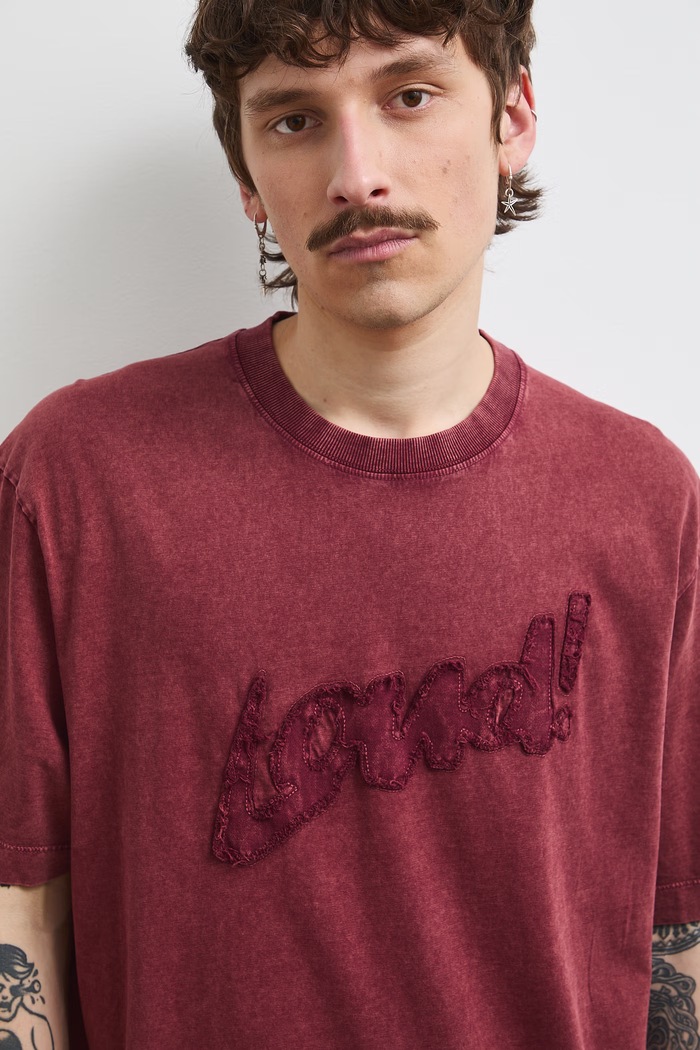 T-shirt męski bawełniany z efektem sprania bordowy RS26-TSMC11