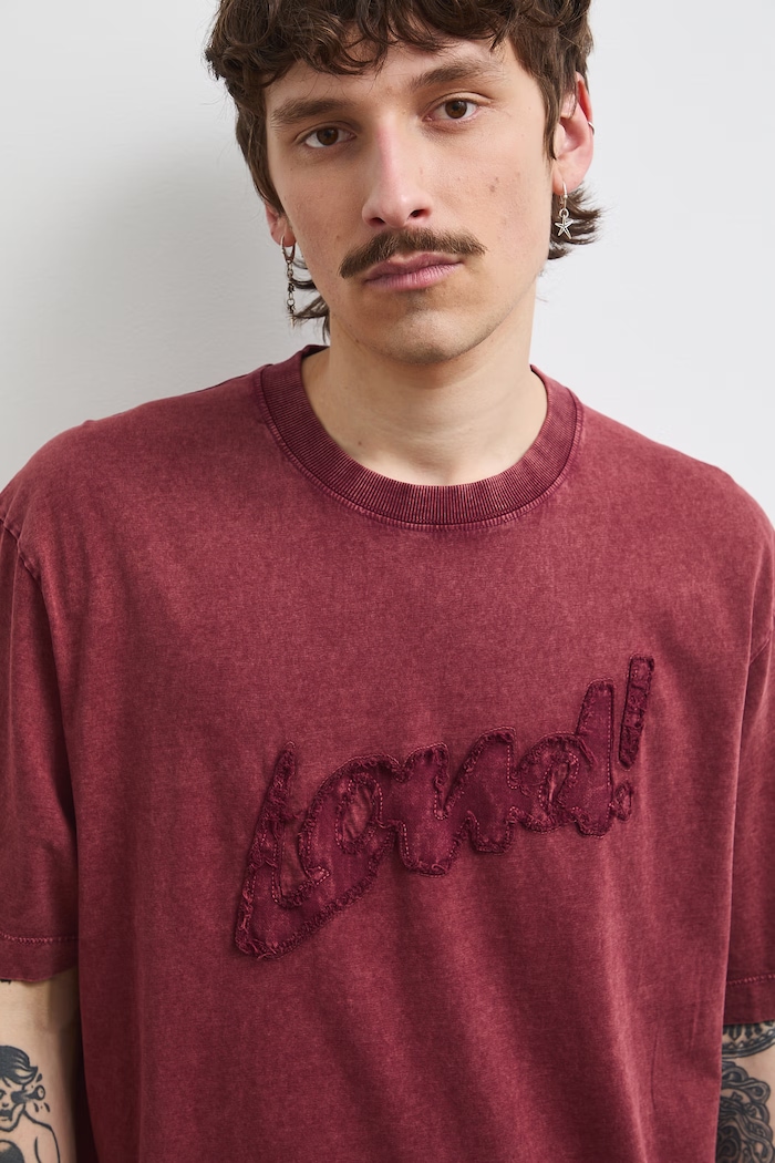 T-shirt męski bawełniany z efektem sprania bordowy RS26-TSMC11