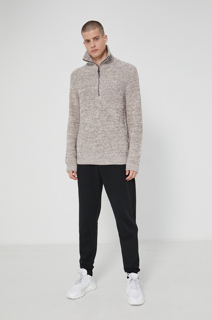 Sweter męski z wzorzystej dzianiny beżowy RW21-SWM703 szary RW21