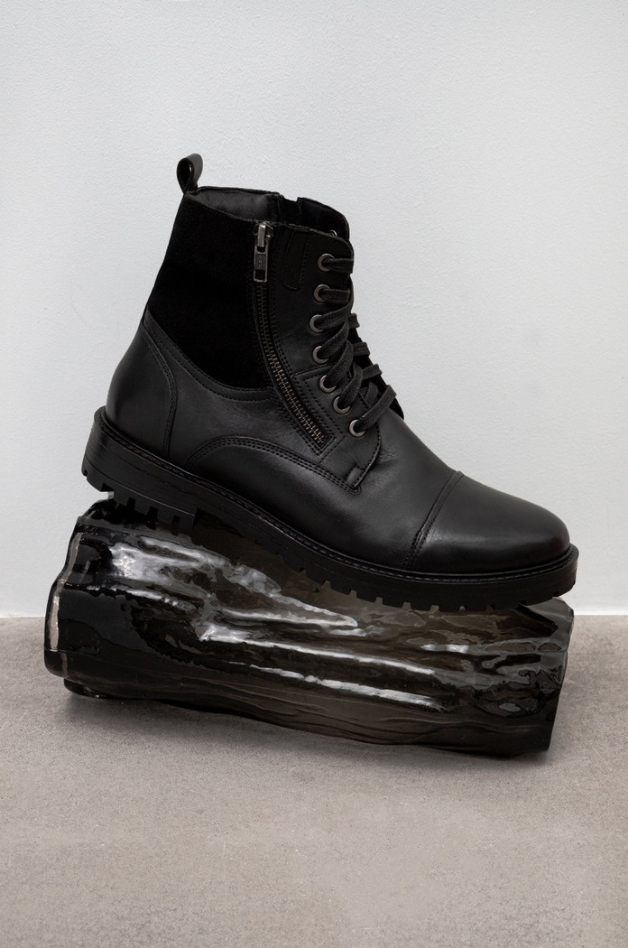 Buty wysokie męskie skórzane kolor czarny casual czarny RW22.OBM606