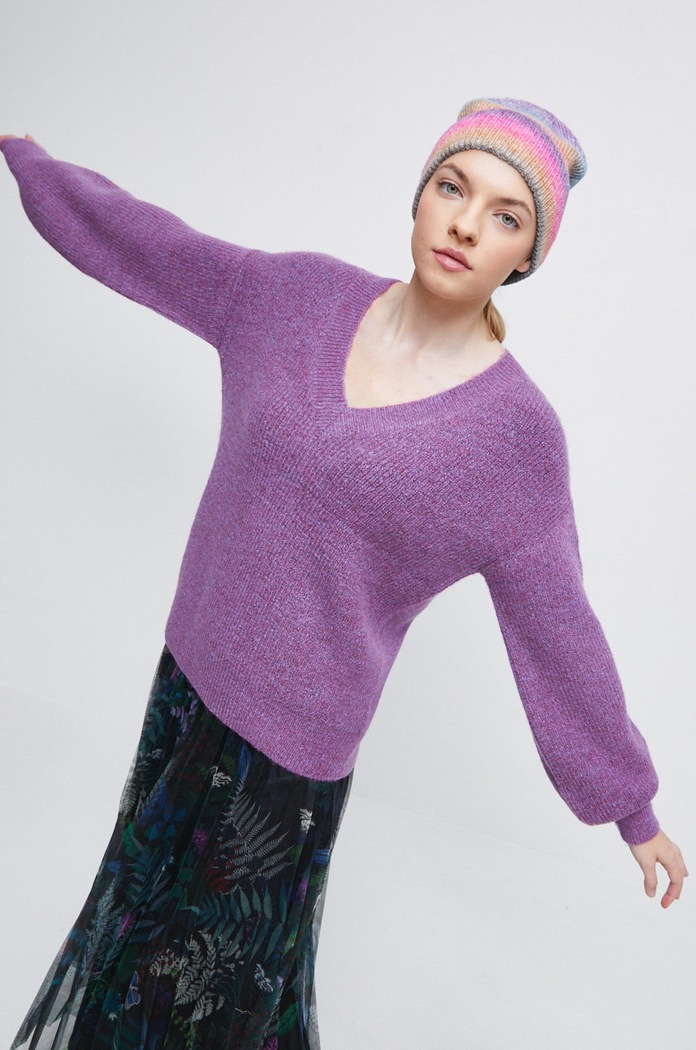 Sweter damski z melanżowej dzianiny kolor fioletowy fioletowy RW22.SWD082
