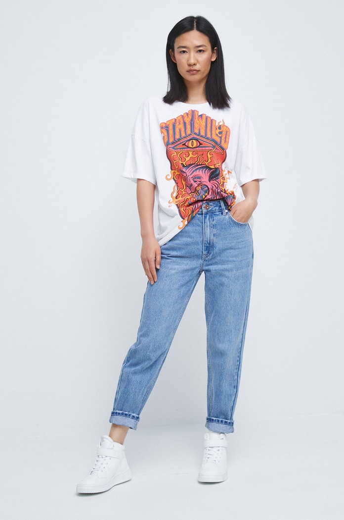 T-shirt bawełniany z nadrukiem biały RW22.TSD208 biały RW22