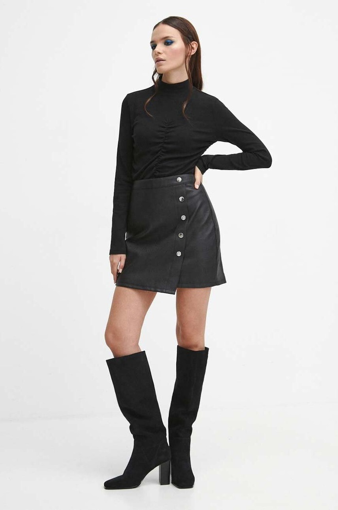Longsleeve bawełniany damski gładki kolor czarny RW23.BUD800 czarny RW23