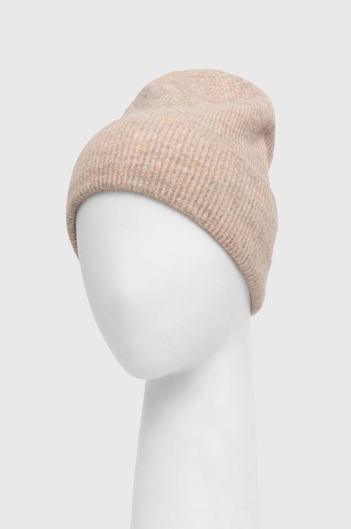 Akcesoria Czapka damska beanie prążkowana kolor beżowy RW23.CAD503 beżowy