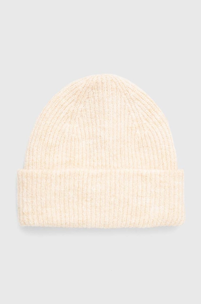 Czapka z domieszką wełny damska beanie kolor beżowy gruba beżowy RW23.CAD701