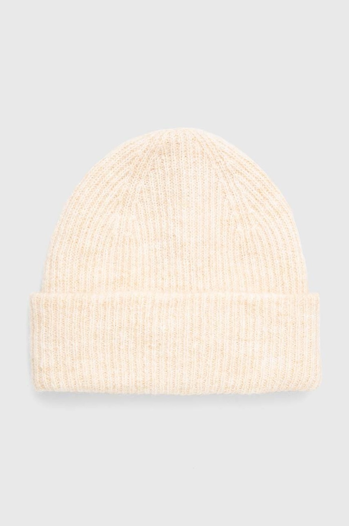 Czapka z domieszką wełny damska beanie kolor beżowy gruba beżowy RW23.CAD701